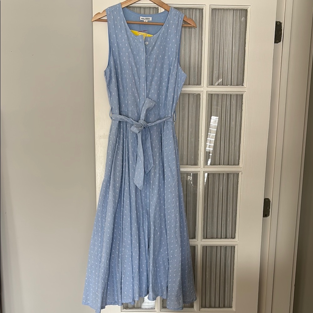 Roller Rabbit Blue Sleeveless Midi Dress with Tie Waist NWT
